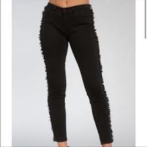 ELAN Fringe Denim Jeans INTERNATIONAL FRAY SIDE Black Skinny - Picture 5 of 13